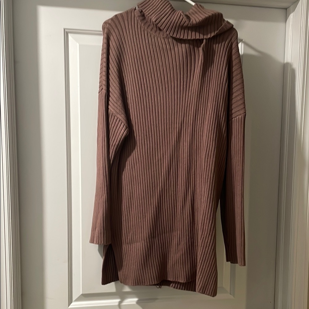 Ribbed Turtleneck Sweater in Brown